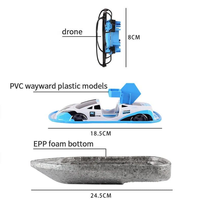 HKM-281619 3 in 1 Remote Control Hovercraft Drone Boat - Electric Vehicle for Air, Land, and Water Use