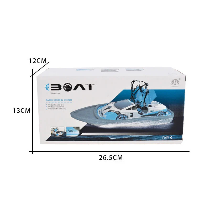 HKM-281619 3 in 1 Remote Control Hovercraft Drone Boat - Electric Vehicle for Air, Land, and Water Use