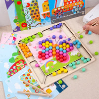 HKM-281939 Wooden Clip Beads Puzzle Board - Kids Hands-On Imagination Kit for Parent-Child Interaction