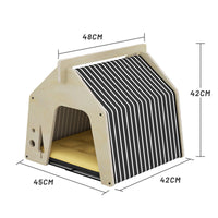 HKM-282003 Multi-Layer Wooden Cat Climbing Frame and Cozy Nest in Log Color, Mint Green, and Tarpaulin