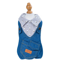 HKM-282067 Stylish Winter Padded Clothes for Puppies - Soft 100% Cotton, Casual Half Skirt Design in Gray and Light Blue