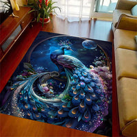 HKM-282259 Blue Peacock Non-slip Absorbent Carpet Mat for Living Room - Available in Various Sizes