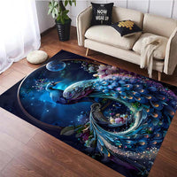 HKM-282259 Blue Peacock Non-slip Absorbent Carpet Mat for Living Room - Available in Various Sizes