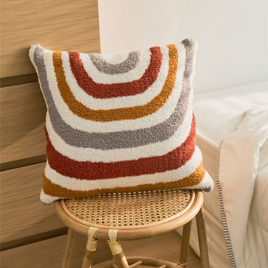 HKM-282323 Rainbow Knitted Cushion Cover – Pink and White 45x45CM Velvet Decorative Pillow