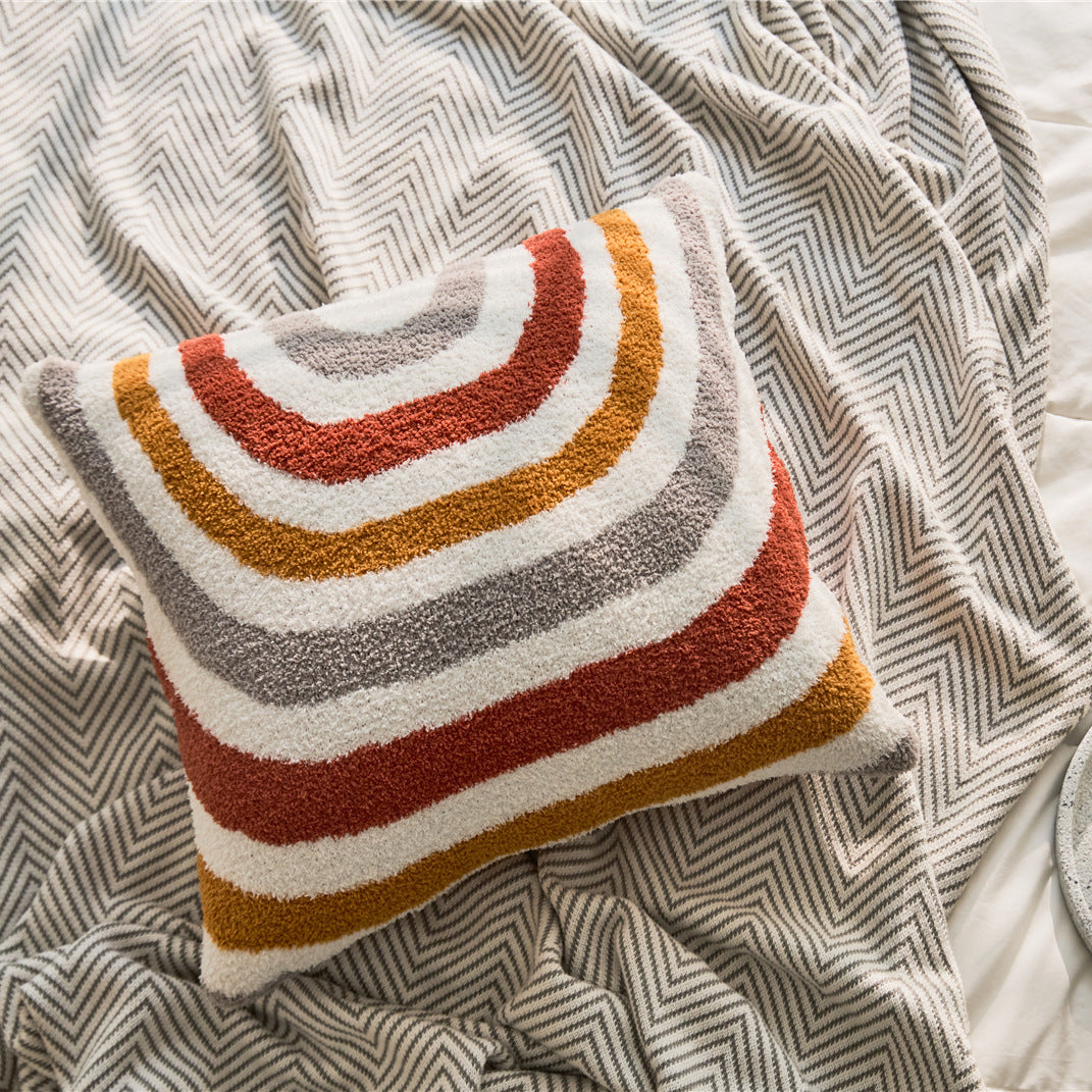 HKM-282323 Rainbow Knitted Cushion Cover – Pink and White 45x45CM Velvet Decorative Pillow