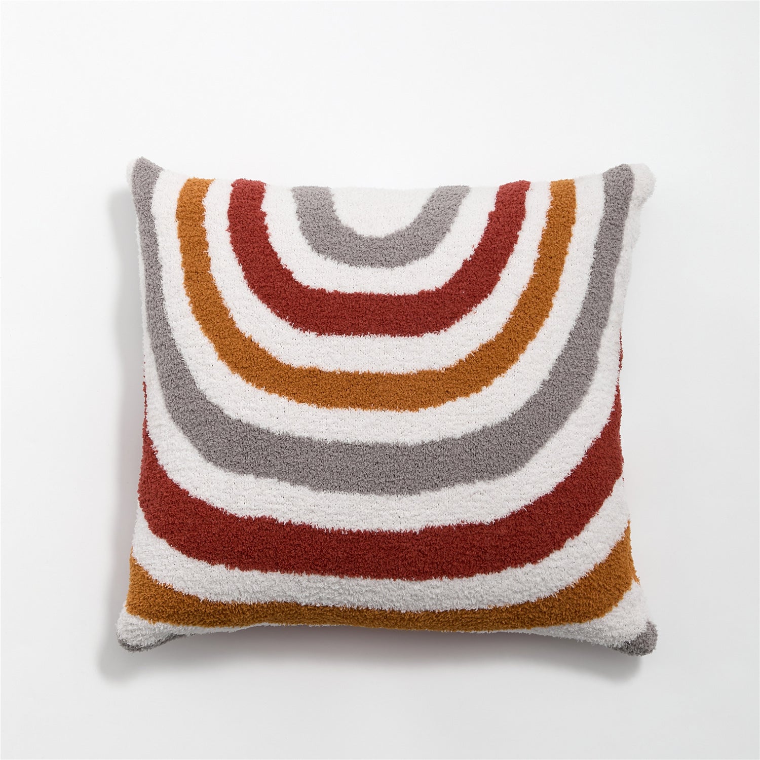 HKM-282323 Rainbow Knitted Cushion Cover – Pink and White 45x45CM Velvet Decorative Pillow