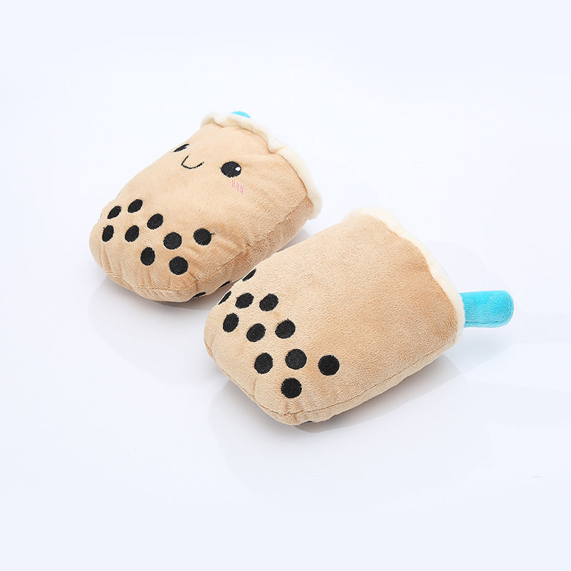 HKM-282387 Plush Milk Tea Shape Dog Toy for Chewing, Soft and Funny Pet Bite Toy