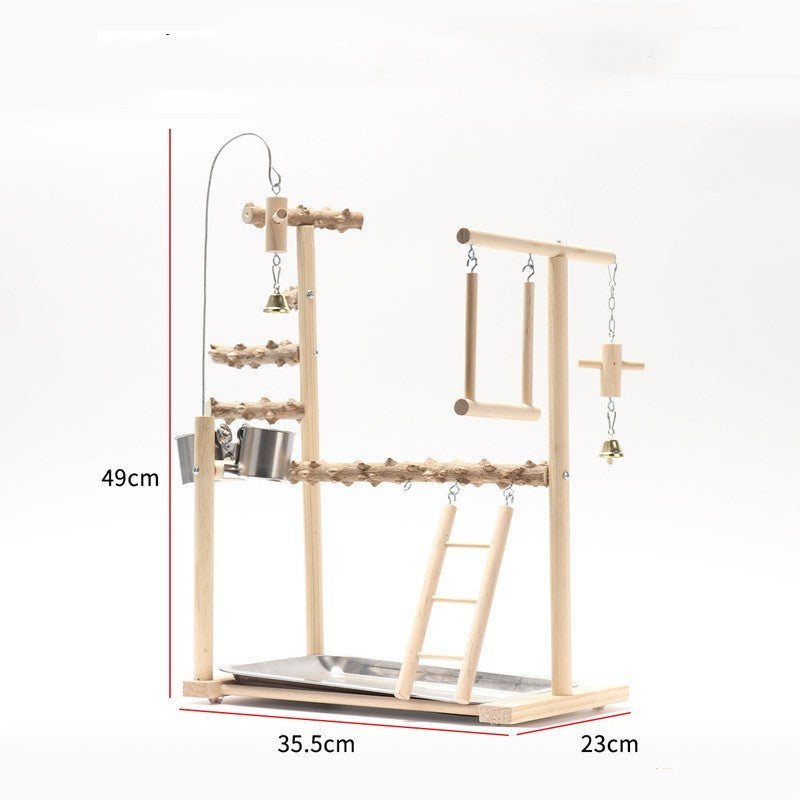 HKM-282451 Interactive Bird Playground Stand with Solid Wood Frame and Metal Accessories