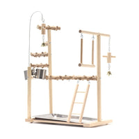 HKM-282451 Interactive Bird Playground Stand with Solid Wood Frame and Metal Accessories