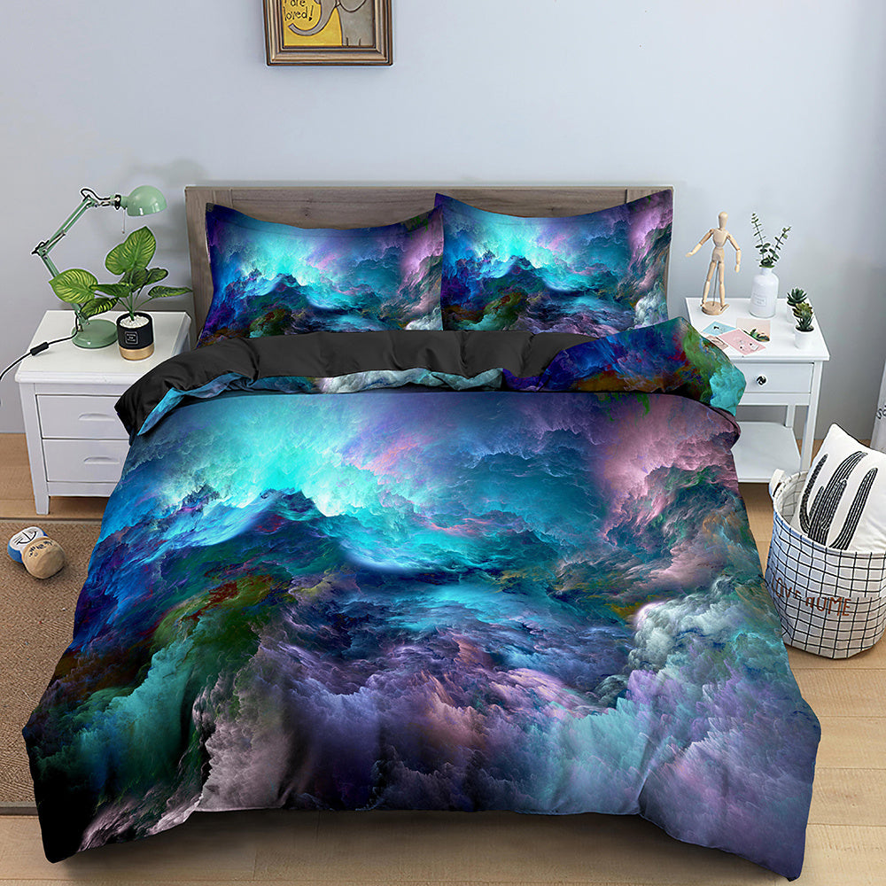 HKM-282515 3D Geometric Print Bedding Set - Quilt Cover, Bedspread & Pillowcase, EU King Size 220x240 cm