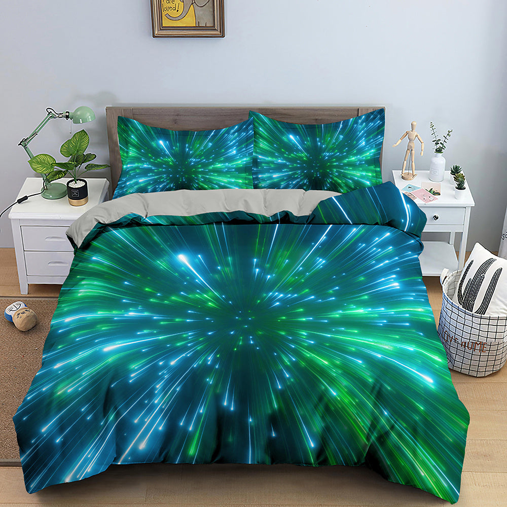 HKM-282515 3D Geometric Print Bedding Set - Quilt Cover, Bedspread & Pillowcase, EU King Size 220x240 cm