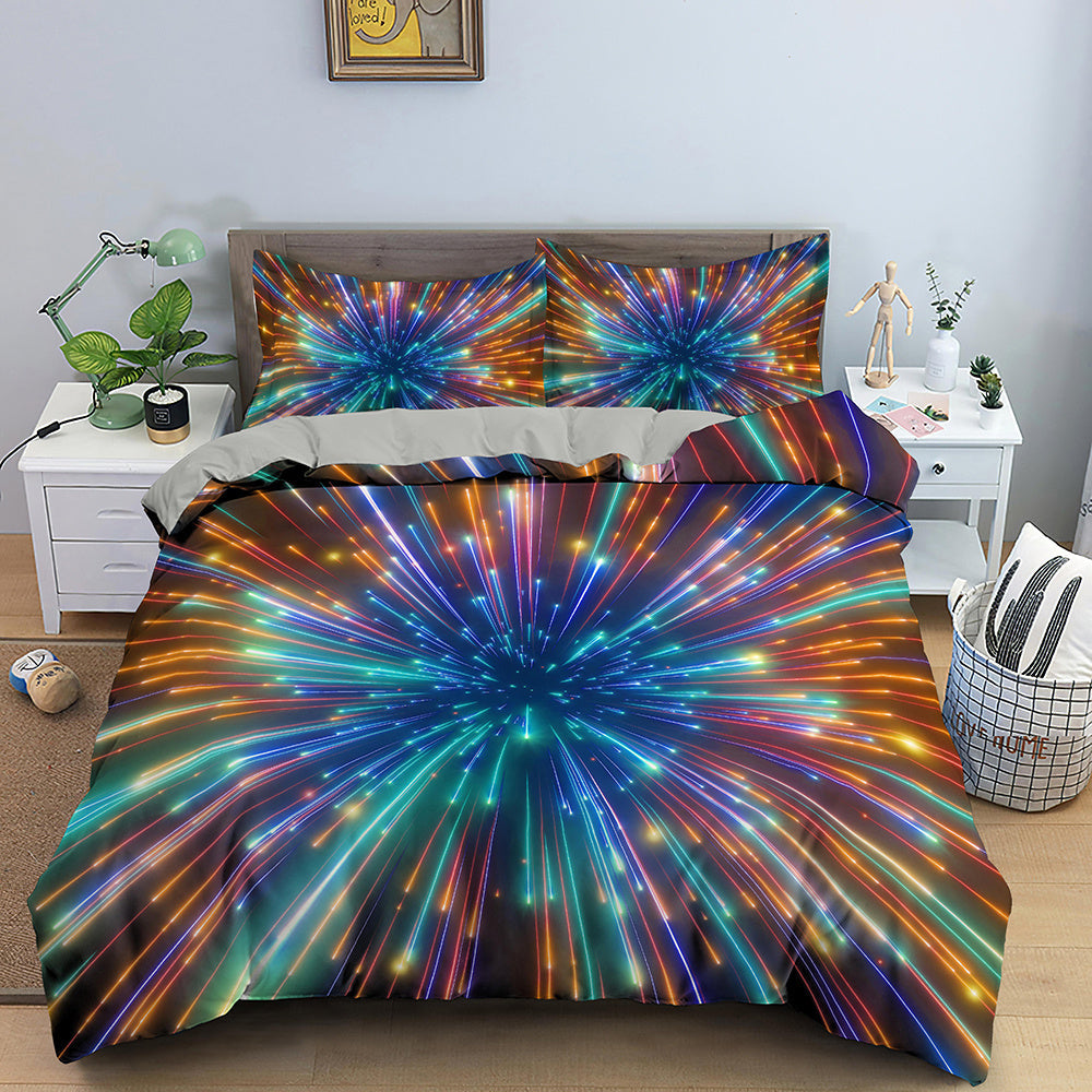 HKM-282515 3D Geometric Print Bedding Set - Quilt Cover, Bedspread & Pillowcase, EU King Size 220x240 cm