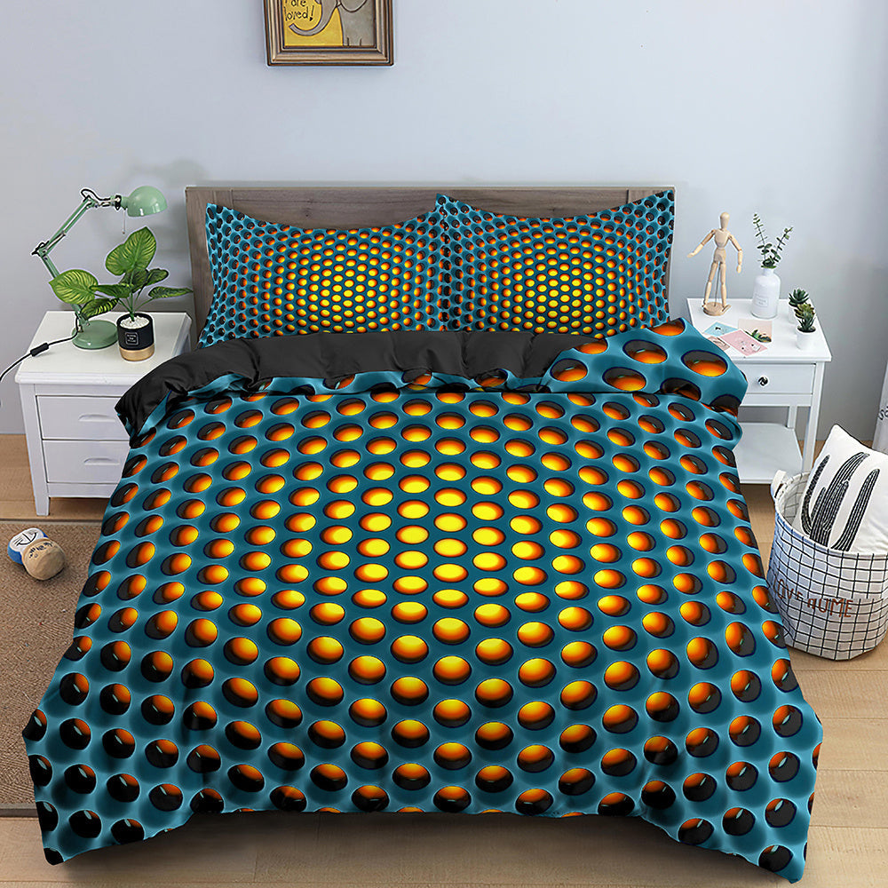 HKM-282515 3D Geometric Print Bedding Set - Quilt Cover, Bedspread & Pillowcase, EU King Size 220x240 cm