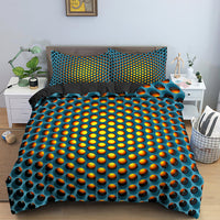 HKM-282515 3D Geometric Print Bedding Set - Quilt Cover, Bedspread & Pillowcase, EU King Size 220x240 cm