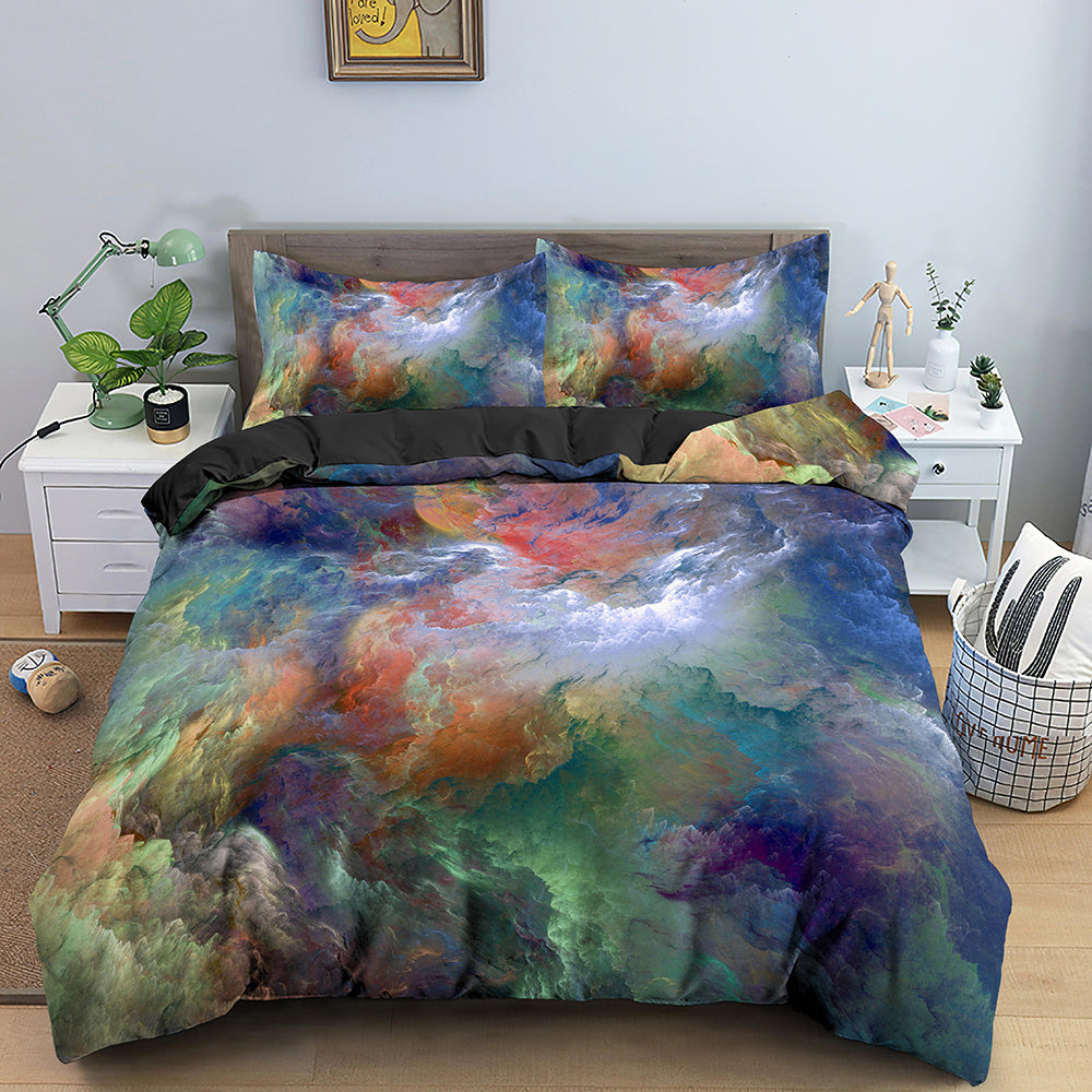 HKM-282515 3D Geometric Print Bedding Set - Quilt Cover, Bedspread & Pillowcase, EU King Size 220x240 cm