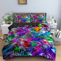 HKM-282515 3D Geometric Print Bedding Set - Quilt Cover, Bedspread & Pillowcase, EU King Size 220x240 cm
