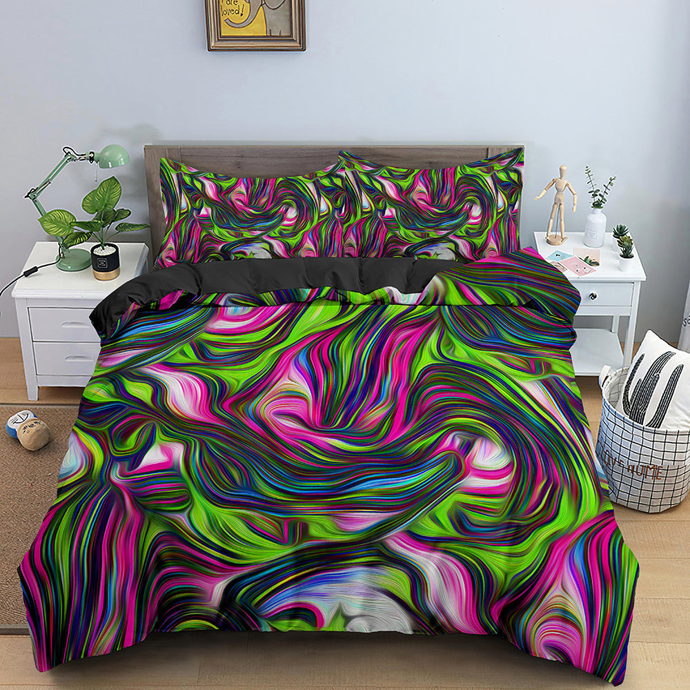 HKM-282515 3D Geometric Print Bedding Set - Quilt Cover, Bedspread & Pillowcase, EU King Size 220x240 cm