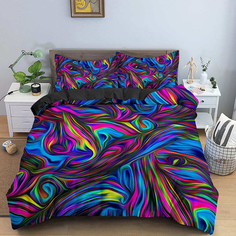 HKM-282515 3D Geometric Print Bedding Set - Quilt Cover, Bedspread & Pillowcase, EU King Size 220x240 cm