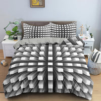 HKM-282515 3D Geometric Print Bedding Set - Quilt Cover, Bedspread & Pillowcase, EU King Size 220x240 cm