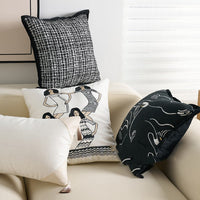 HKM-282643 Modern Chenille and Jacquard Sofa Pillow Cases in Black Swan, Kafuu Plaid, and Dai Girl Designs