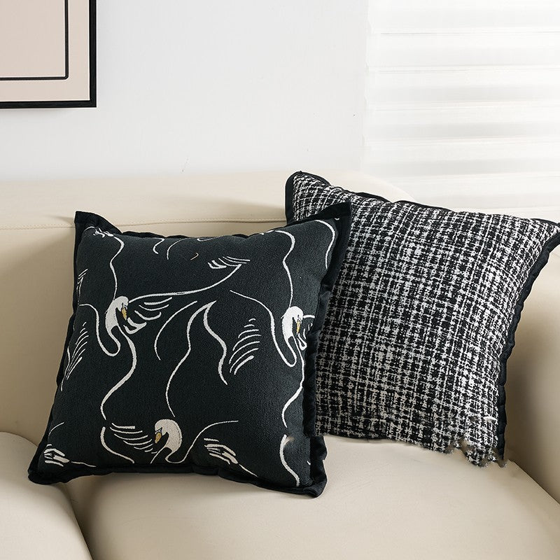 HKM-282643 Modern Chenille and Jacquard Sofa Pillow Cases in Black Swan, Kafuu Plaid, and Dai Girl Designs