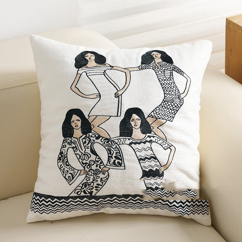 HKM-282643 Modern Chenille and Jacquard Sofa Pillow Cases in Black Swan, Kafuu Plaid, and Dai Girl Designs