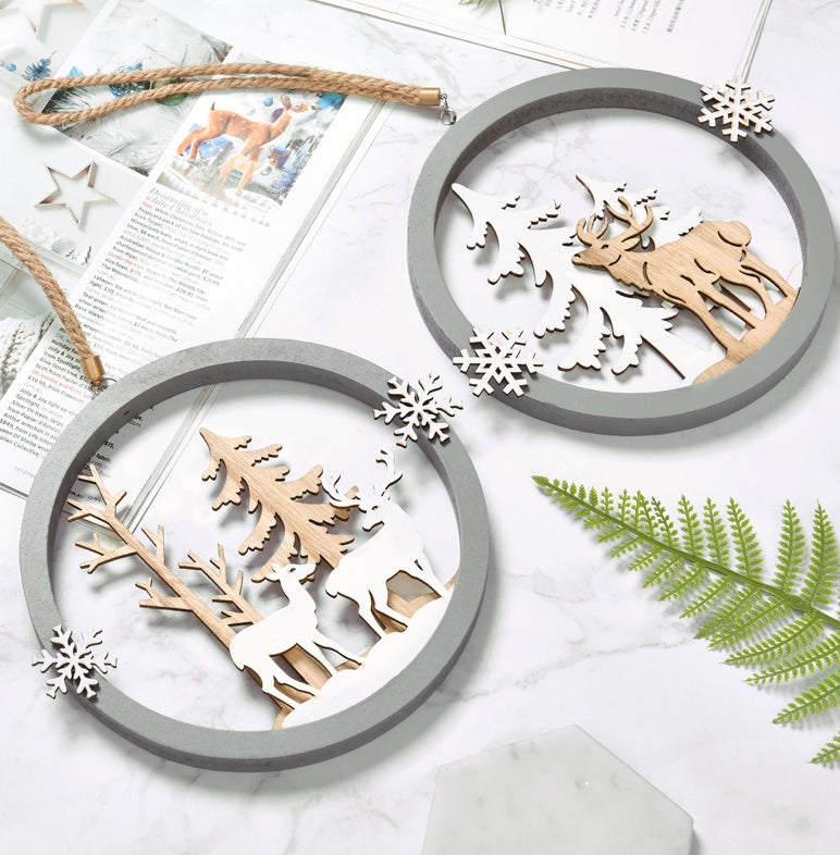 HKM-282643 Wooden Nordic Elk Pendant with Hemp Rope - Available in Small, Medium, and Large Sizes