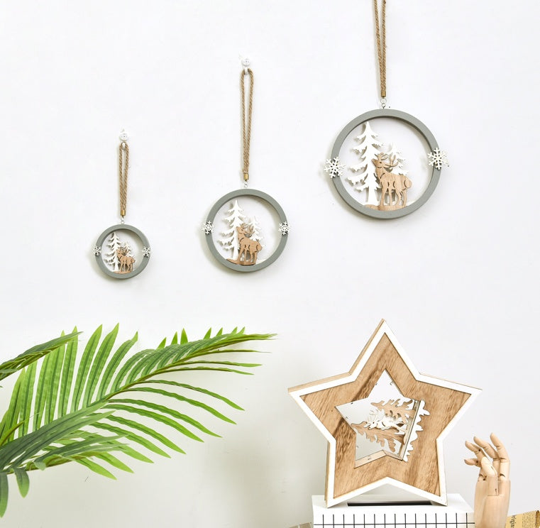 HKM-282643 Wooden Nordic Elk Pendant with Hemp Rope - Available in Small, Medium, and Large Sizes