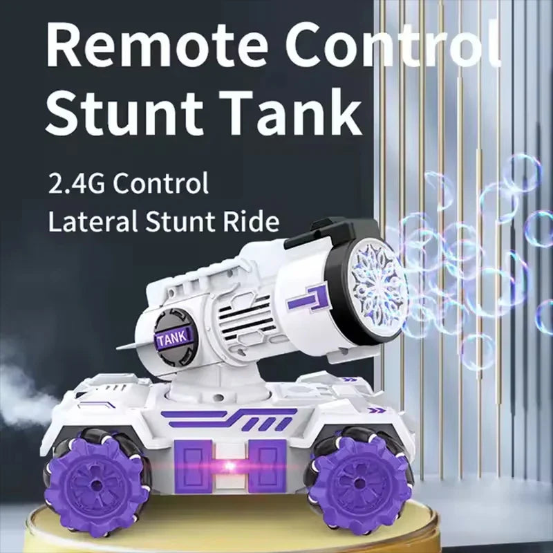 HKM-282771 Remote-controlled Bubble Spray Stunt Tank with Lighting and Music, Gravity Sensing, Dual Control, 2.4G Technology