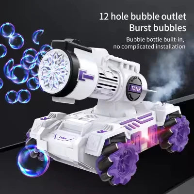 HKM-282771 Remote-controlled Bubble Spray Stunt Tank with Lighting and Music, Gravity Sensing, Dual Control, 2.4G Technology