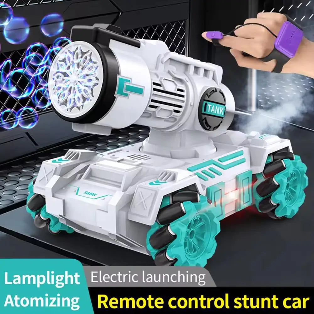 HKM-282771 Remote-controlled Bubble Spray Stunt Tank with Lighting and Music, Gravity Sensing, Dual Control, 2.4G Technology