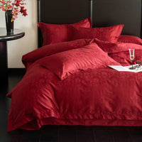 HKM-283155 Luxurious Cotton Jacquard Four-Piece Wedding Bedding Set with Floral Pattern