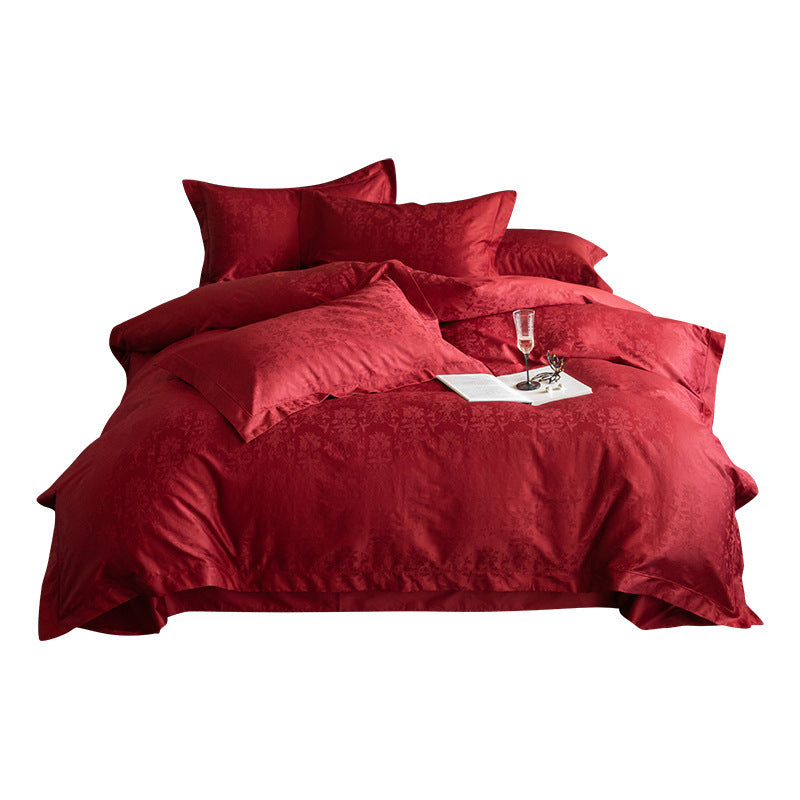 KTX-283155 Luxurious Cotton Jacquard Four-Piece Wedding Bedding Set with Floral Pattern