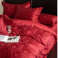 HKM-283155 Luxurious Cotton Jacquard Four-Piece Wedding Bedding Set with Floral Pattern