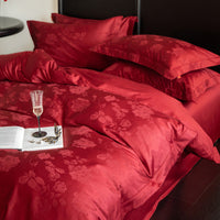 HKM-283155 Luxurious Cotton Jacquard Four-Piece Wedding Bedding Set with Floral Pattern