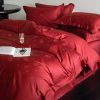 HKM-283155 Luxurious Cotton Jacquard Four-Piece Wedding Bedding Set with Floral Pattern