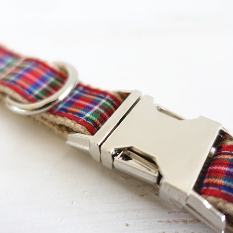 HKM-283219 Red Plaid Polyester Pet Dog Ring