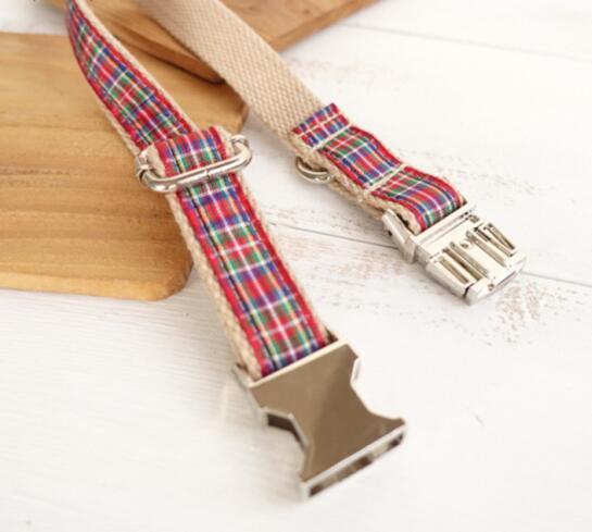 HKM-283219 Red Plaid Polyester Pet Dog Ring
