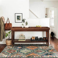 HKM-283283 Modern Geometric Green Rhombus Stitching Ethnic Style Area Carpet for Living Room and Home Use
