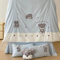 HKM-283347 Schnauzer Cartoon-Themed Cotton Bedding Set with Quilt Cover, Sheet, and Pillowcases