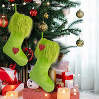 HKM-283475 Plush Green Fur Christmas Stockings Gift Bag in Multiple Styles