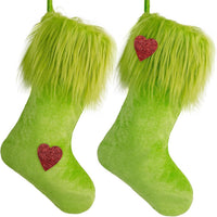 HKM-283475 Plush Green Fur Christmas Stockings Gift Bag in Multiple Styles