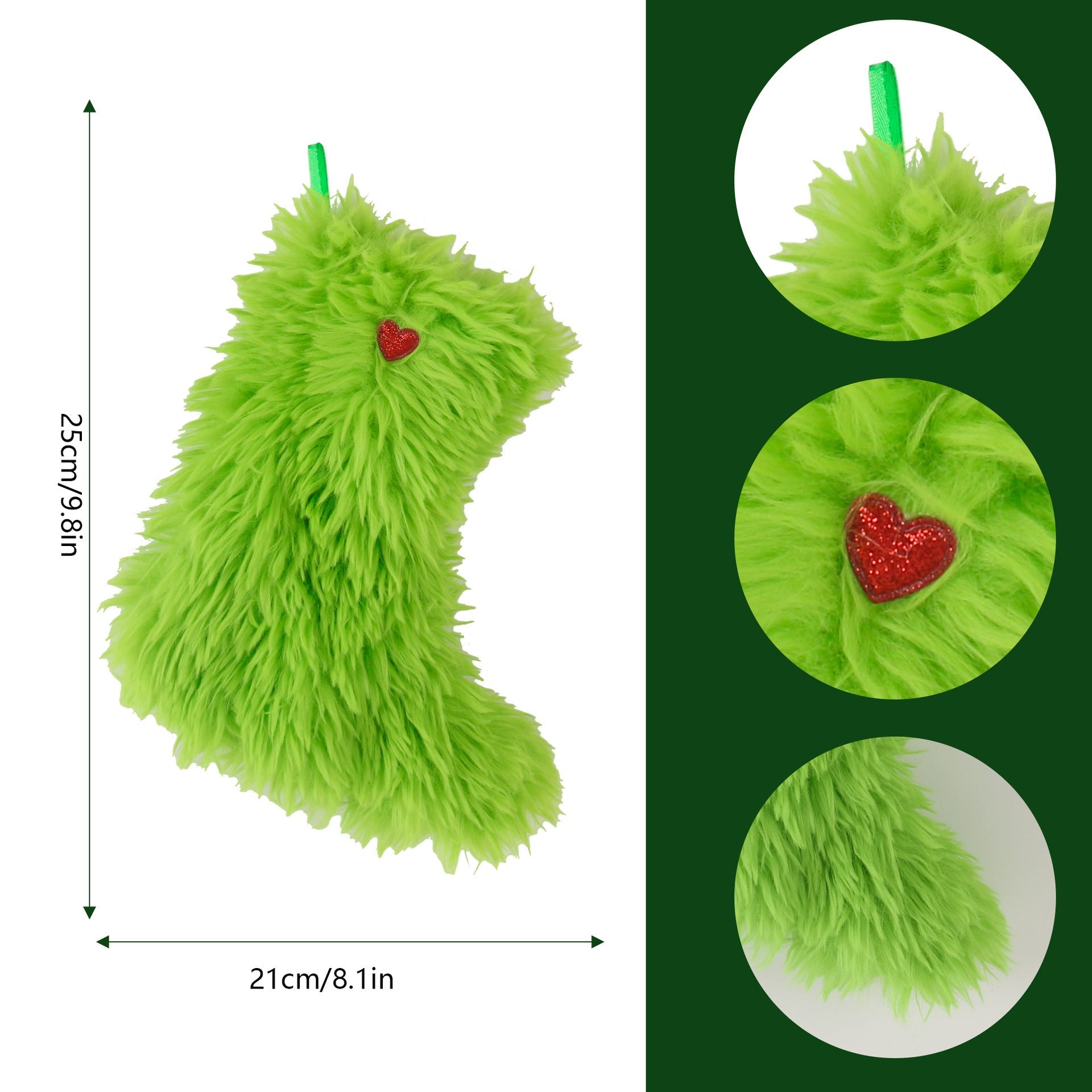 HKM-283475 Plush Green Fur Christmas Stockings Gift Bag in Multiple Styles