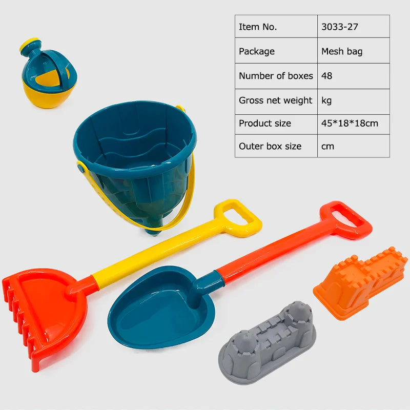KTX-283603 Kids Beach Toy Set - 5-Piece Portable Sand Moulds with Bucket and Shovel for Outdoor Play