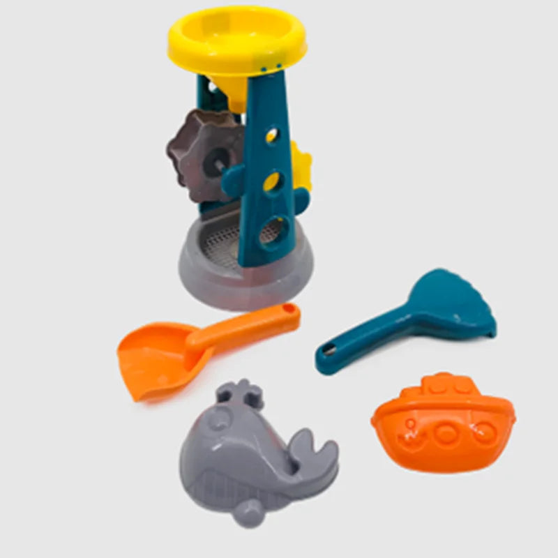 KTX-283603 Kids Beach Toy Set - 5-Piece Portable Sand Moulds with Bucket and Shovel for Outdoor Play