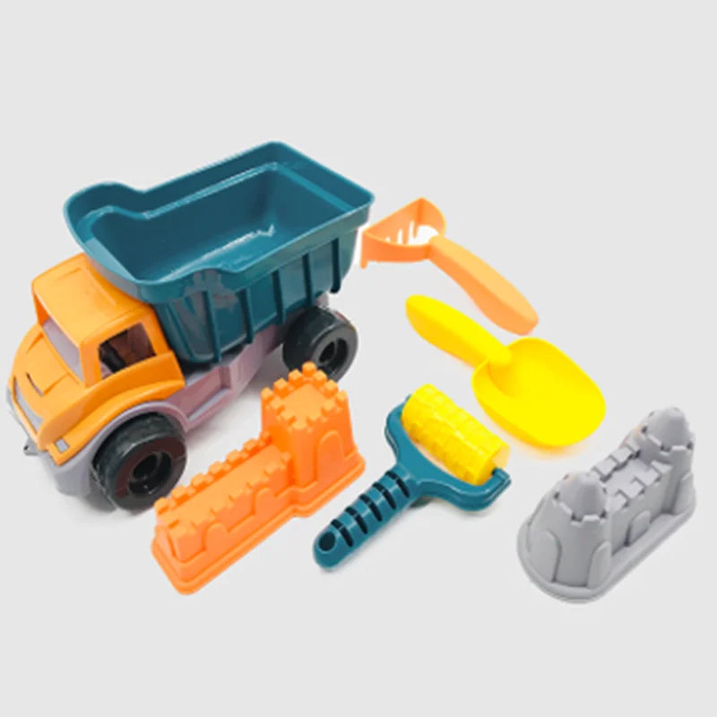 KTX-283603 Kids Beach Toy Set - 5-Piece Portable Sand Moulds with Bucket and Shovel for Outdoor Play