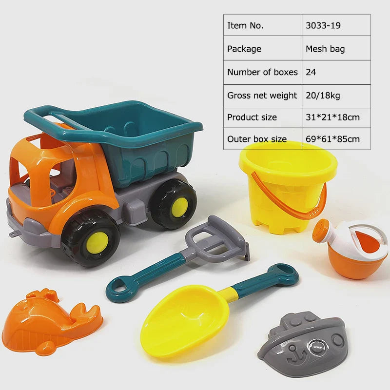 KTX-283603 Kids Beach Toy Set - 5-Piece Portable Sand Moulds with Bucket and Shovel for Outdoor Play