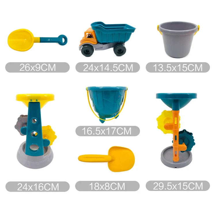 KTX-283603 Kids Beach Toy Set - 5-Piece Portable Sand Moulds with Bucket and Shovel for Outdoor Play