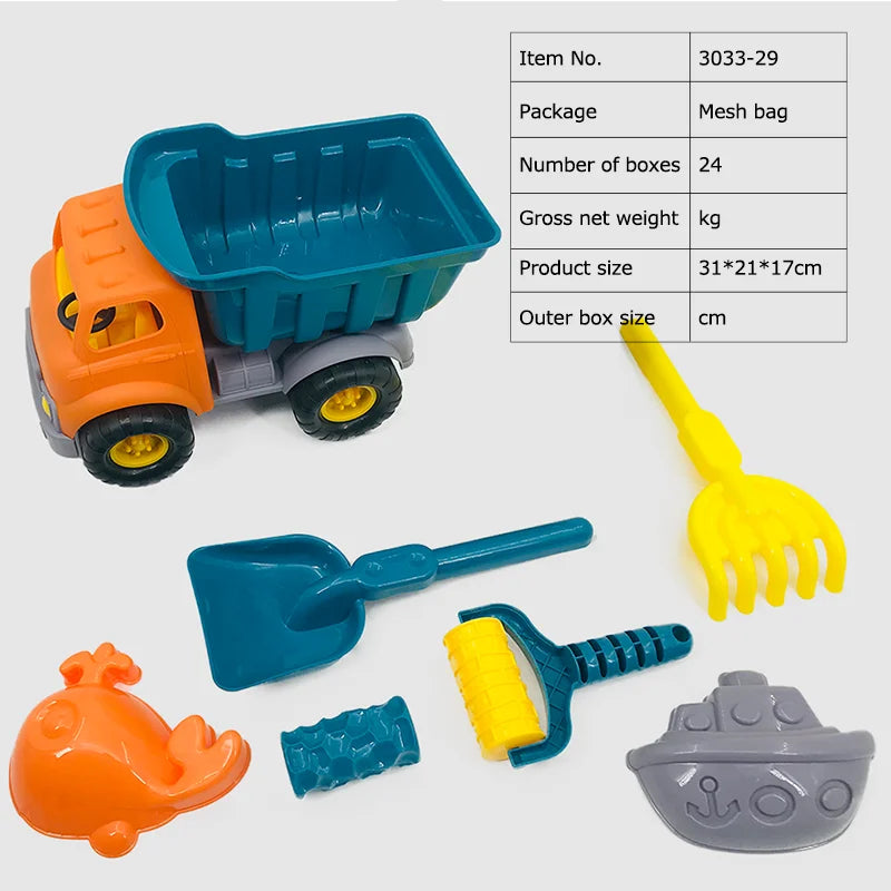 KTX-283603 Kids Beach Toy Set - 5-Piece Portable Sand Moulds with Bucket and Shovel for Outdoor Play