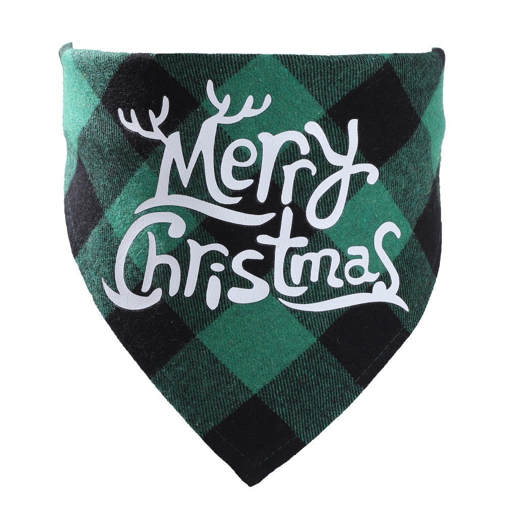 HKM-283603 Plaid Christmas Pet Saliva Towel - Cotton Triangle Scarf for Dogs, M & L Sizes Available